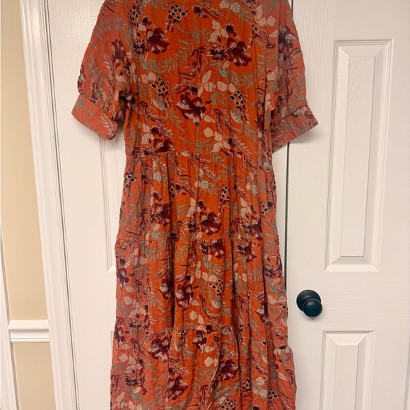 NATURAL LIFE Rebecca Tiered Midi Dress with Pockets Large Rust Boho - Picture 4 of 5
